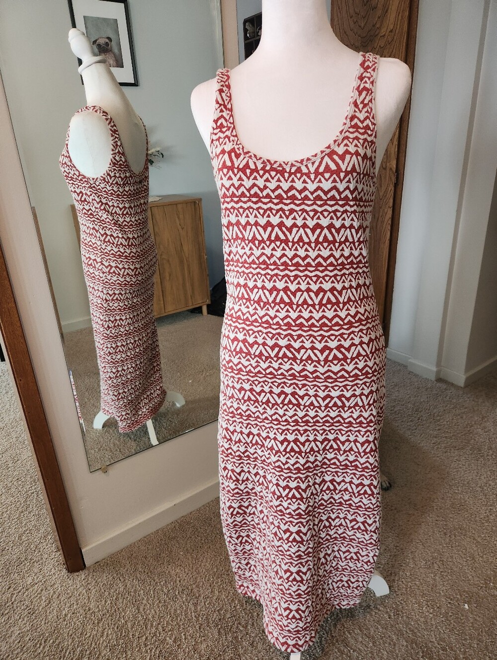 (2 For $30) Billabong Red and White Geometric Midi Dress